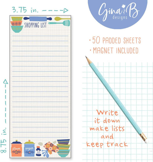 Set of 2 Kitchen Design List Pad, Fridge Notepad, Shopping List with Attachable Magnet