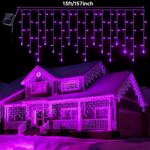Taoushuleng 96 16 8 Solar LED Icicle String Lights, LED Waterproof Christmas Lamp with Drops, Lighting Modes, Hanging