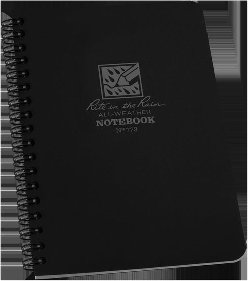Rite in the Rain Weatherproof Side Spiral Notebook, Black Cover, 4.625" x 7", Universal Pattern (No. 773)