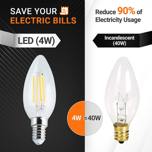 E14 Bulb 4W (40W 2700K 450lm, Non-Dimmable C35/B10 6 Packs BlueStars European Base LED Equivalent), Warm White Torpedo