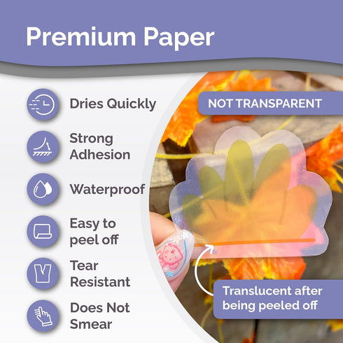 62 8 11 Inches Translucent Semi-Clear Sticker Paper for Inkjet Printer & Laser Printer Sheets - Self-Adhesive