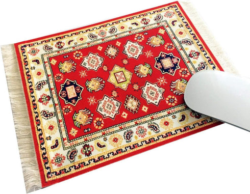 Inusitus 4-Pack Oriental Rug Mouse Pads Mini Carpet Style Mousepads with Fringe, Non-Slip Rubber Base, Aesthetic Desk