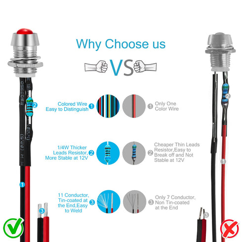 5 8mm 5mm 12V Bulb Chanzon pcs Panel Mount + LED Colored Red Pilot Diode Light (Diffused Round Lens) Universal Flush