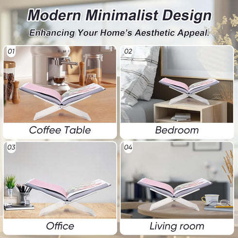 Crikele Acrylic Book Stand Holder - Coffee Table Book Stand,Open Cookbook Acrylic Book Display Stand,Magazines Clear