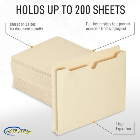Manila File Jackets - 1 Inch Expansion, Letter Size, Reinforced Straight-Cut Tab, 6 Pack