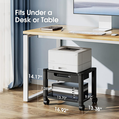 HUANUO Printer Stand with Cable Management, Storage Drawer, Locking Wheels, 14.1-inch Maximum Height Printer Cart