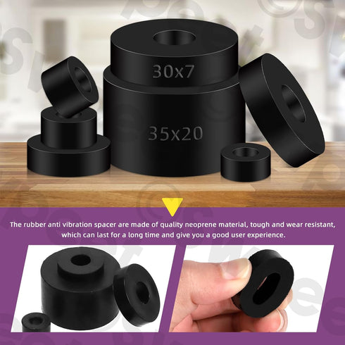 Swpeet 50Pcs Round Rubber Spacer Assortment Kit, 5/6/8/10mm Anti Vibration Black Washers for Home, Car