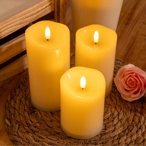 3 Pack NURADA Outdoor Flameless Candles with Remote Timer - Waterproof Realistic Flickering LED Pillar Electric Battery