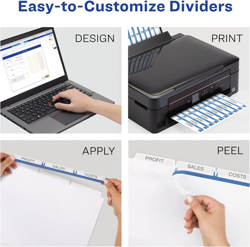 Avery 3-Tab Dividers for 3 Ring Binder, Easy Print & Apply Clear Label Strip, 5 Sets, 11435