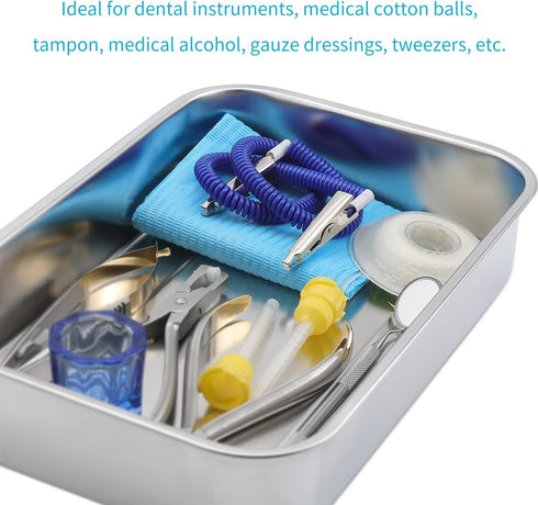 Medical Surgical Trays, Stainless Steel Dental Instruments Tray Organizer with Lid & Handle Grip
