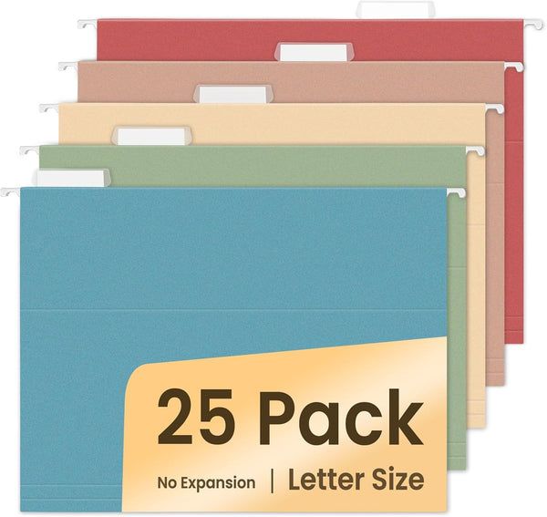 SUNEE 25 Pack Hanging File Folders, Retro Colors, Letter Size, 1/5-cut Tabs for Home and Office Organization