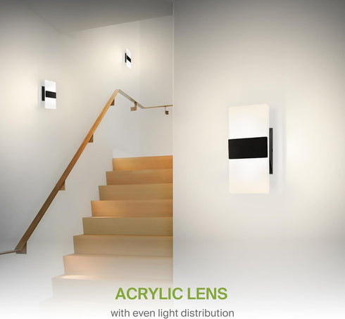 8 Inch 10W 2700K-5000K Dimmable ASD Indoor LED Wall Sconce - Black Wall Sconce Lights for Living Room, Bedroom