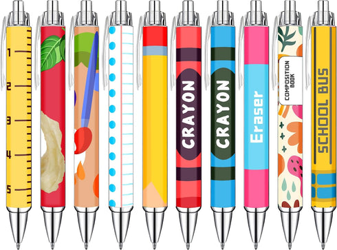 Teacher Appreciation Week Ballpoint Pens Set of 10 Colorful Crayon-Inspired Teacher Theme