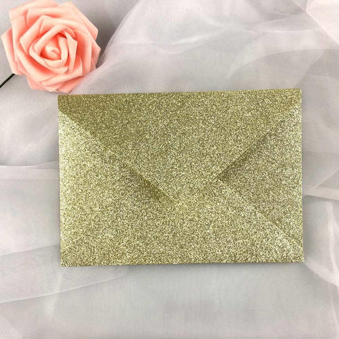 Lucky Star 25 PCS A7 Light Gold Sparkle Glitter Envelopes, 5.35 x 7.7 inches, Perfect for Weddings and Invitations