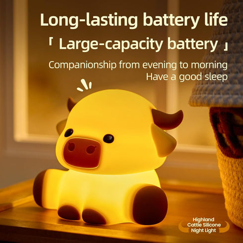 Znpum Dimmable Highland Cow Night Light, Huggwaii Squishy Silicone Lamp for Kids - Touch Sensor Cute Animal Lamp, Soft