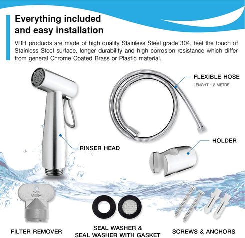 VRH FXVH0-0040ES Bidet Sprayer for Toilet and Baby Cloth Diaper Sprayer, Handheld Shattaf Bidet Spray for Toilet
