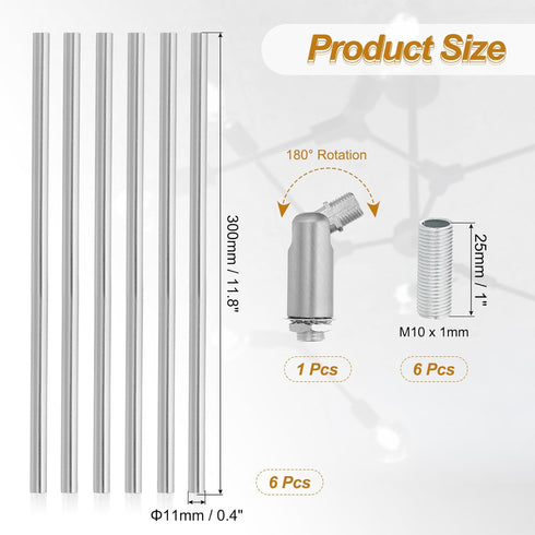 PATIKIL Rod,6 Set 12" M10 1mm Threaded Extension x Fine Thread Lamp Pipe with Lamp Pipe Nipple,Sloped Ceiling Adapter