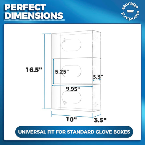 Storage Standard 16.5 10 3.5 Inches Triple Glove Box Holder Wall Mount Glove Dispenser - Disposable Glove Holder Wall