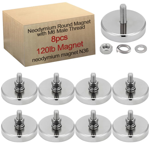 Flutesan 8 Pieces Heavy Duty Neodymium Round Mounting Magnet with Bolt 1.42in-120lb-M6