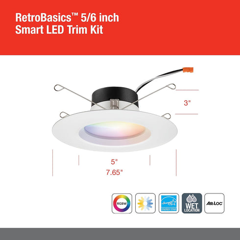 RB56SC M6 2700K 5000K, 5-Inch 6-Inch Juno RGBW MW L/SKTWHIP RetroBasics Smart Recessed LED Trim Kit, Tunable White