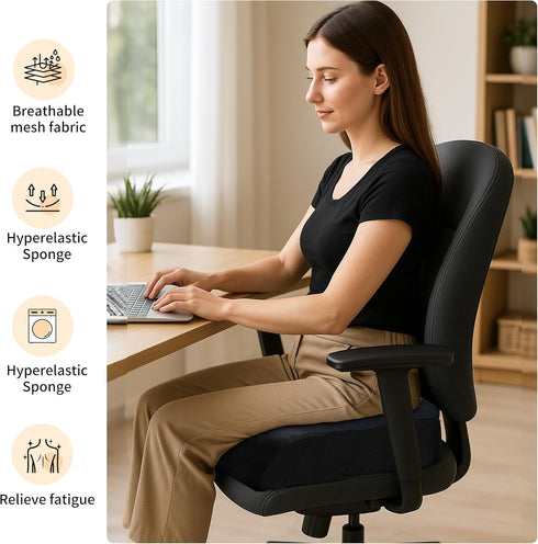 VGLCBBSTS 6-Inch Office Chair Booster Cushion Extra-Thick Height Increase Seat Pad with Dual-Layer Foam & Non-Slip