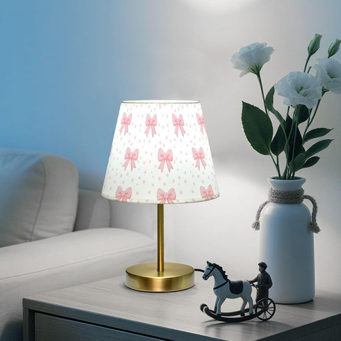 Kcldeci Bedside Table Lamp for Bedroom, Pink Bows Pink Dot Farmhouse Desk Lamps for Nightstand with Fabric Shade