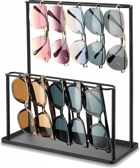 Josmimic Sunglasses Organizer Glasses Holder Stand with Tray, Eye Glasses Display, 2 Tier