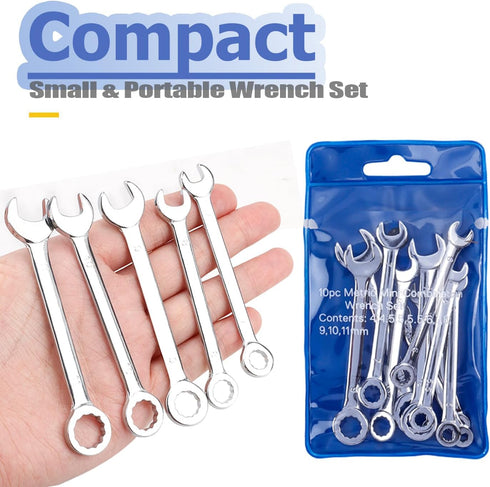 Mesee 10 Pieces Mini Combination Wrench Set, Dual-Use Spanner Hand Repair Tool for Automotive Bike Home Appliance