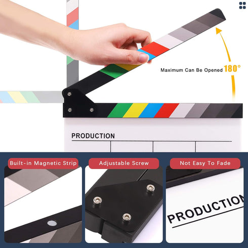 Hilitchi Film Movie Cut Action Board, Acrylic Plastic Slate with Color Sticks and 5 Whiteboard Markers