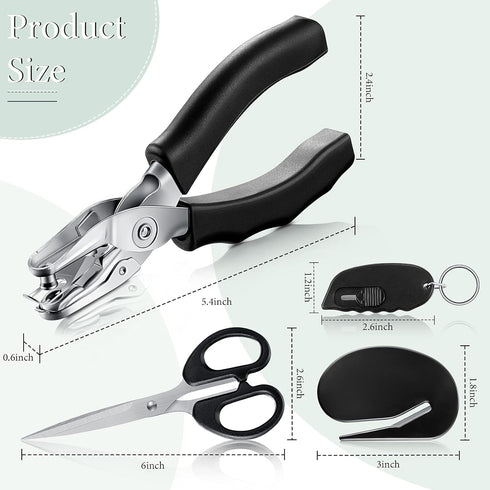 Black Desk Accessory Kit, Includes Desktop Stapler, Stapler Remover, Hole Punch, Tape Dispenser, Scissors (7 Pcs)