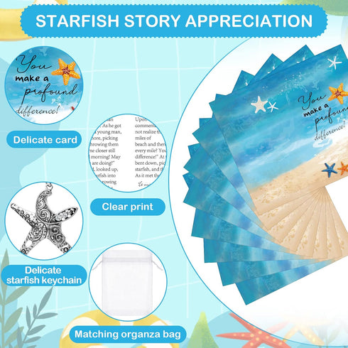 Eaasty 22 Pcs Employee Gifts, Starfish Story Gifts with 8 Small Starfish Story Cards, 6 Vintage Starfish Keychains, 8