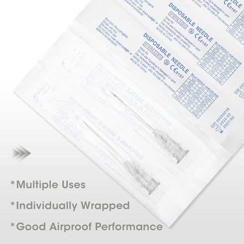 27 1/2 Inch 50 Gauge Disposable Needles with Caps - Luer Lock Lab Dispensing Accessories Individually Wrapped, Box