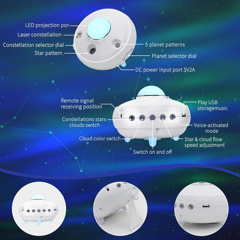 SUNFUCAN 12 4 Galaxy Projector Star Projector Zodiac Constellations, Aurora Color Combinations, Dynamic Star