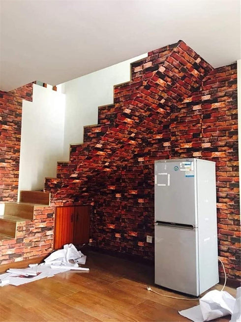 Yancorp 18" x 120" Brick Wallpaper Rust Red Peel and Stick Self Adhesive Wallpaper for Kitchen Backsplash