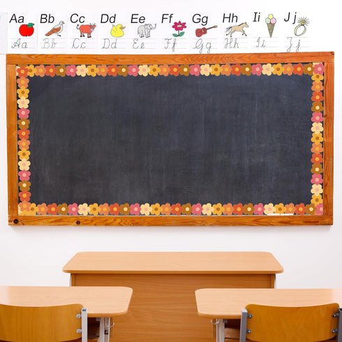 Whaline 32.8ft Groovy Retro Hippie Flower Bulletin Board Borders, Boho Flower Die-Cut Trim for School and Office