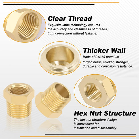 KOOTANS 4pcs Heavy Duty Brass Reducer Hex Bushing, 1/2 NPT Male to 3/8 NPT Female Thread Pipe Adapter