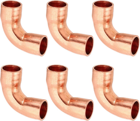 PATIKIL 1/4" ID 0.8mm Thick Elbow Copper Fitting, 6pcs 99.9% Pure Copper 90 Degree Short Radius Tube Connector