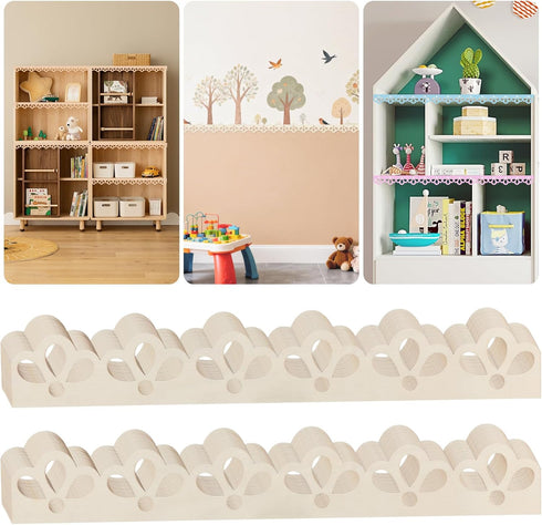 30 Pack Scalloped Wood Trim, Decorative Scallop Edge Molding Trim, Floral Cutout