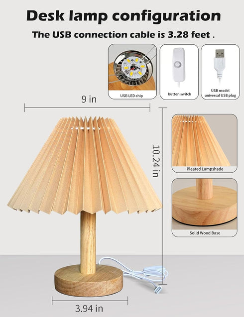 Buroraix 2-Piece Small Table Lamp with Modern Style Wooden Base, Suitable for Bedside Tables in Bedrooms, Living Rooms