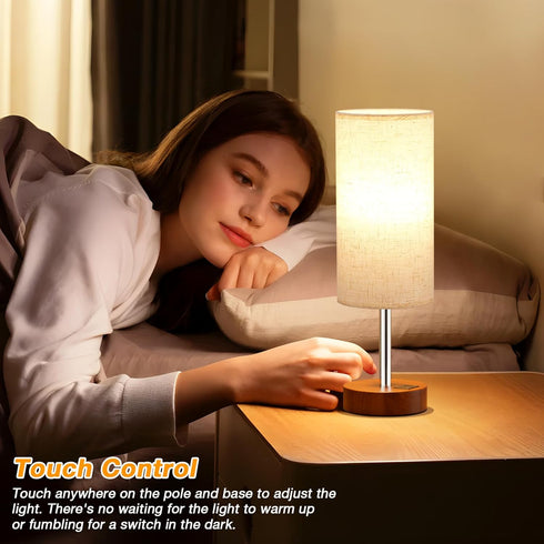 3 Dimmable Dicoool Touch Bedside Table Lamp with USB - Way Redwood Lamps for Bedroom Nightstand, Desk Lamp