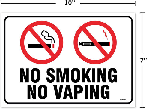 No Smoking No Vaping Sign, Large 10 X 7 Inch Self-Adhesive Vinyl Sticker