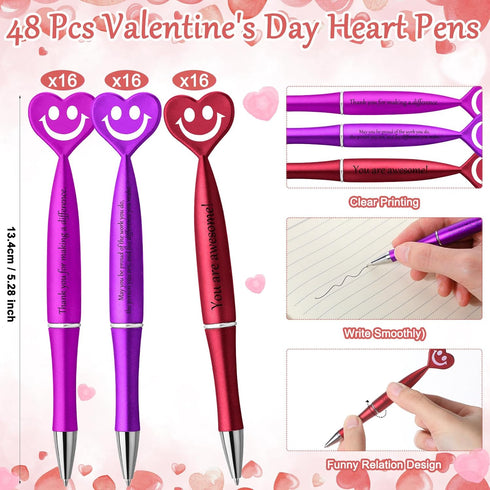 Jetec Valentine's Day Appreciation Gifts, Heart Pens with Thank You Cards, Smile Face Ballpoint Pens for Team Coworker