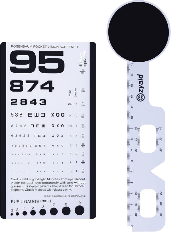 Rosenbaum Pocket Eye Chart with PD Ruler and Eye Occluder, Combo Kit for Near Vision Test and Visual Acuity Exam