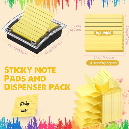 Thenshop 10 Pads Pop Up Sticky Notes, 1000 Sheets Lined Sticky Notes 3 x 3 Inch, Sticky Note Dispenser Holder Self Stick Notes with Lines Adhesive Ruled Memo Pads Refills, 100 Sheets Per pad