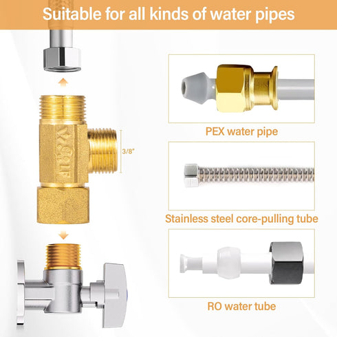 Lead-Free Brass Angle Stop Add-A-Tee Valve,3/8-Inch Compression Inlet X 3/8-Inch Compression Outlet X 3/8-Inch Compression Outlet 2 Pack by Breezliy