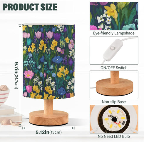 ALAZA Bedside Table Lamp for Bedroom Wildflowers Colorful Floral Nightstand LED Light Lamps with USB Port Linen Fabric
