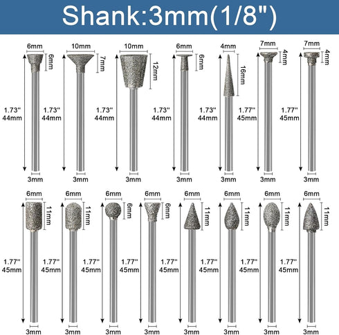 Stone Carving Set Diamond Burr Bits Compatible with Dremel, 30PCS Polishing Kits Rotary Tools Accessories with 1/8’ Shank for Carving, Engraving, Grinding, Stone, Rocks, Jewelry, Glass