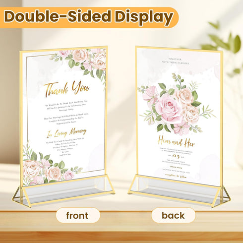 8X10 -6 Pack Acrylic Sign Holder Gold Frames Double Sided Sign Stand for Picture Frames Wedding Table Number Menu