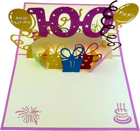 iGifts And Cards Happy 100th Birthday 3D Pop Up Greeting Card, Special Occasion, Celebration for Husband, Wife, Friend