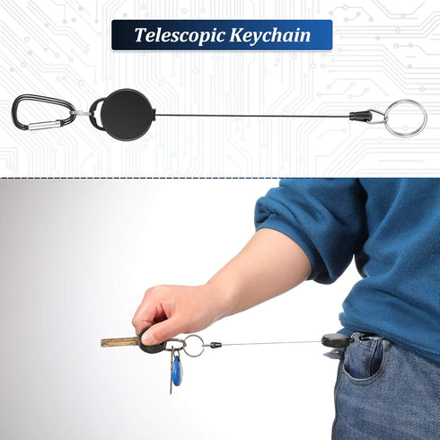 Heavy-Duty Retractable Key Chain ID Badge Holder Reel Clip with Nylon Rope and Metal Buckle for Carrying Keys, Black